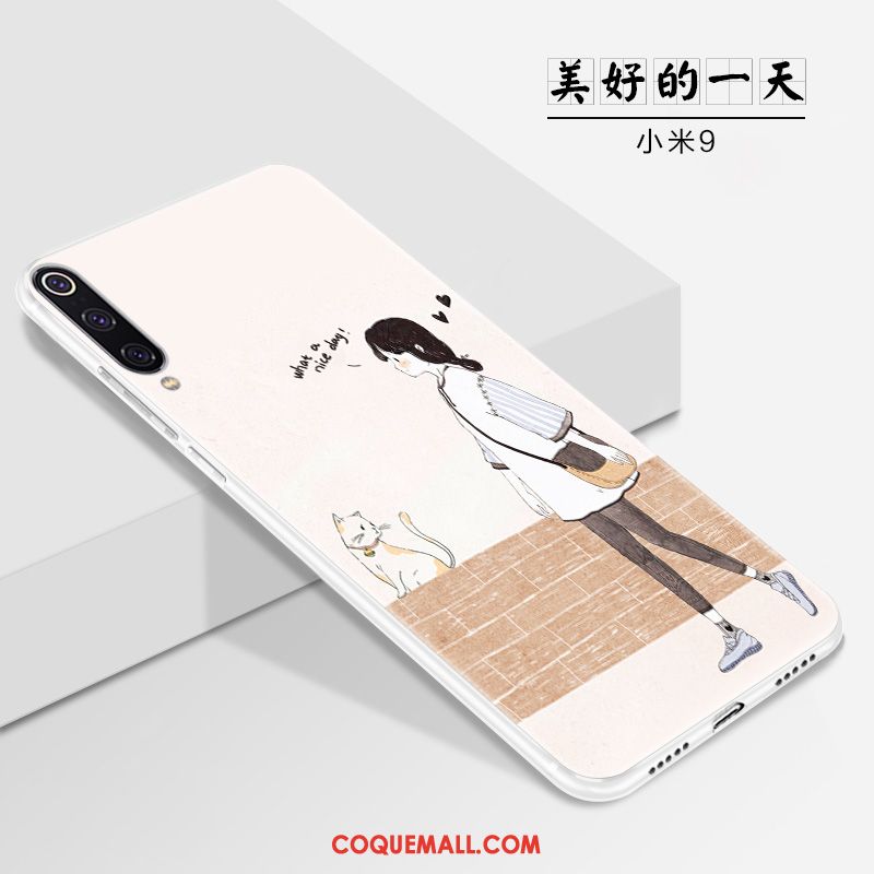 Étui Xiaomi Mi 9 Petit Blanc Téléphone Portable, Coque Xiaomi Mi 9 Délavé En Daim Net Rouge Beige