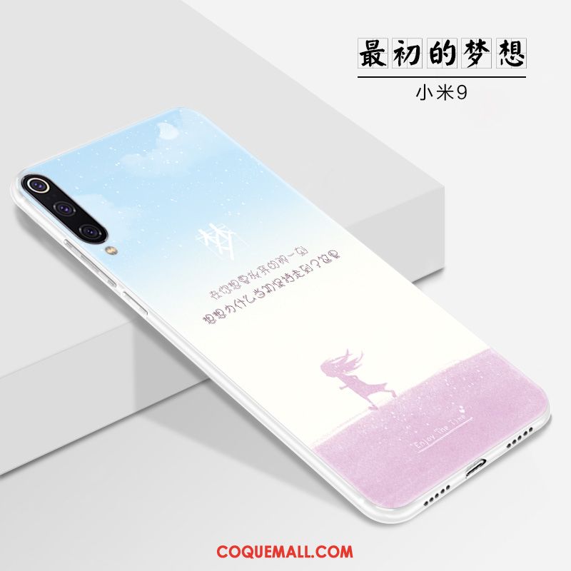 Étui Xiaomi Mi 9 Petit Blanc Téléphone Portable, Coque Xiaomi Mi 9 Délavé En Daim Net Rouge Beige