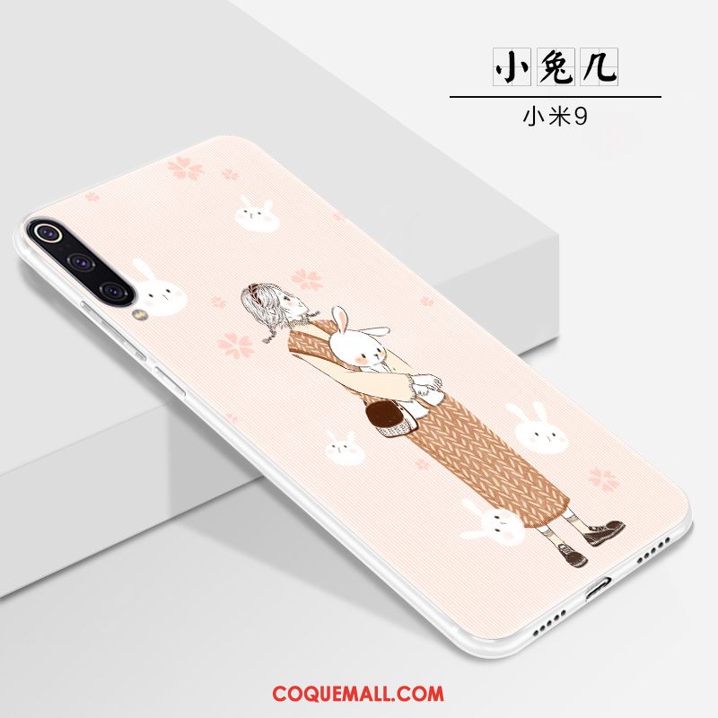 Étui Xiaomi Mi 9 Petit Blanc Téléphone Portable, Coque Xiaomi Mi 9 Délavé En Daim Net Rouge Beige