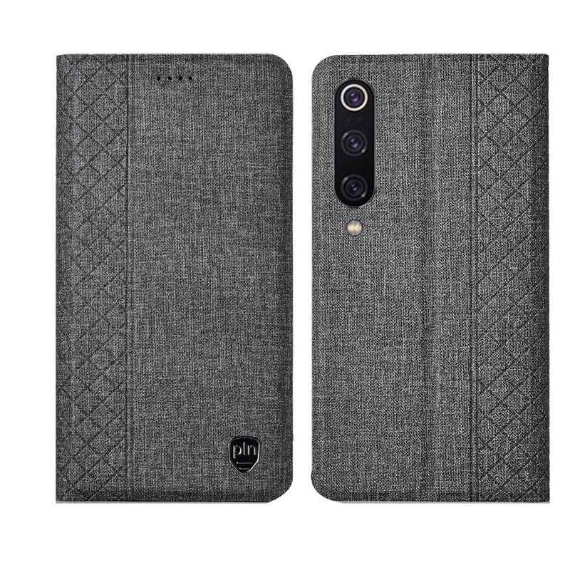 Étui Xiaomi Mi 9 Plaid En Cuir Bleu, Coque Xiaomi Mi 9 Téléphone Portable Protection Beige