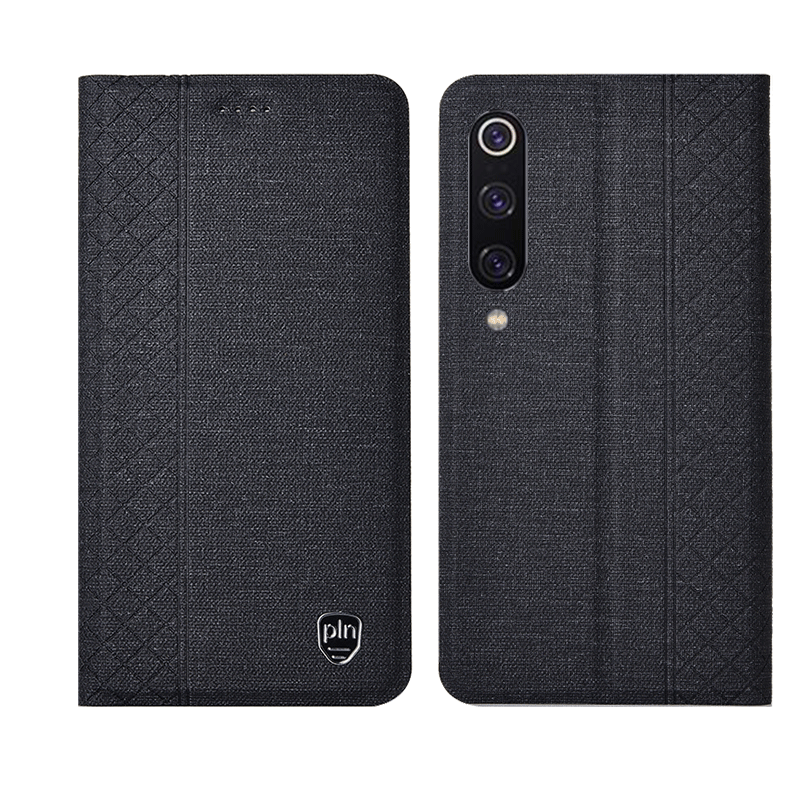 Étui Xiaomi Mi 9 Plaid En Cuir Bleu, Coque Xiaomi Mi 9 Téléphone Portable Protection Beige