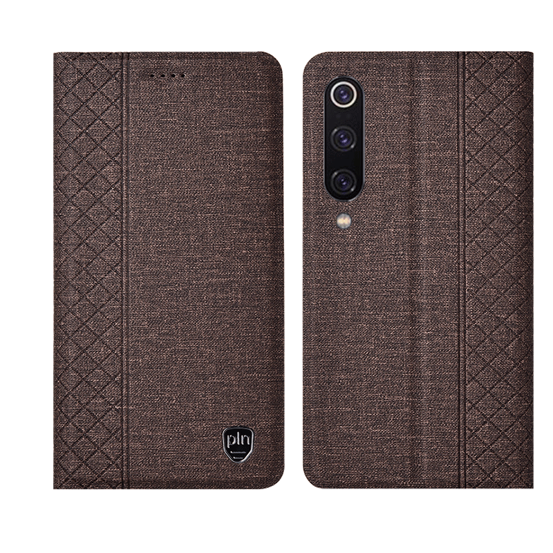 Étui Xiaomi Mi 9 Plaid En Cuir Bleu, Coque Xiaomi Mi 9 Téléphone Portable Protection Beige