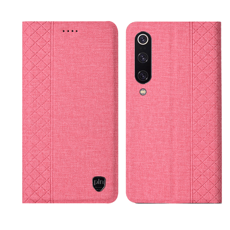 Étui Xiaomi Mi 9 Plaid En Cuir Bleu, Coque Xiaomi Mi 9 Téléphone Portable Protection Beige