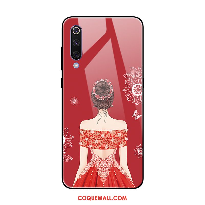 Étui Xiaomi Mi 9 Se Petit Verre Trempé Yarn, Coque Xiaomi Mi 9 Se Miroir Rose Beige