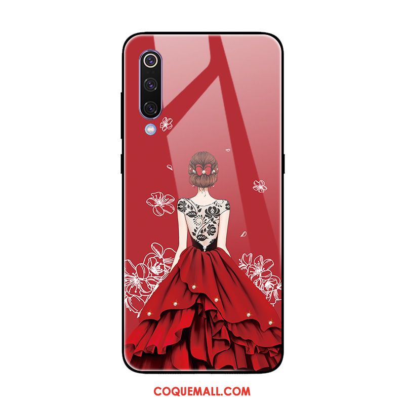 Étui Xiaomi Mi 9 Se Petit Verre Trempé Yarn, Coque Xiaomi Mi 9 Se Miroir Rose Beige