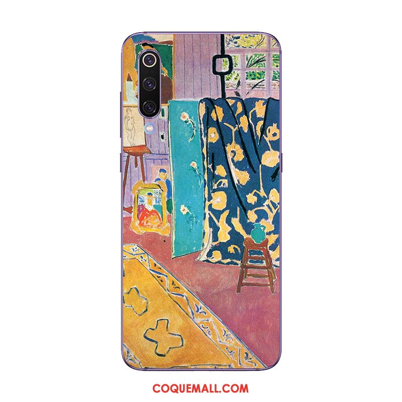 Étui Xiaomi Mi 9 Se Rose Peinture À L'huile Petit, Coque Xiaomi Mi 9 Se Téléphone Portable Violet Beige