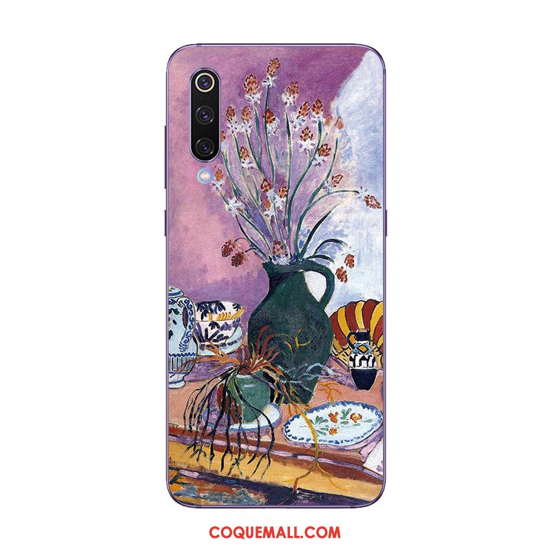 Étui Xiaomi Mi 9 Se Rose Peinture À L'huile Petit, Coque Xiaomi Mi 9 Se Téléphone Portable Violet Beige