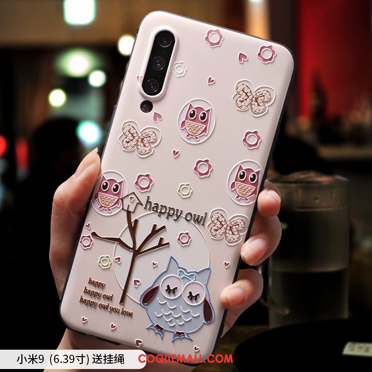 Étui Xiaomi Mi 9 Tout Compris Marque De Tendance Ornements Suspendus, Coque Xiaomi Mi 9 Dessin Animé Fluide Doux Beige