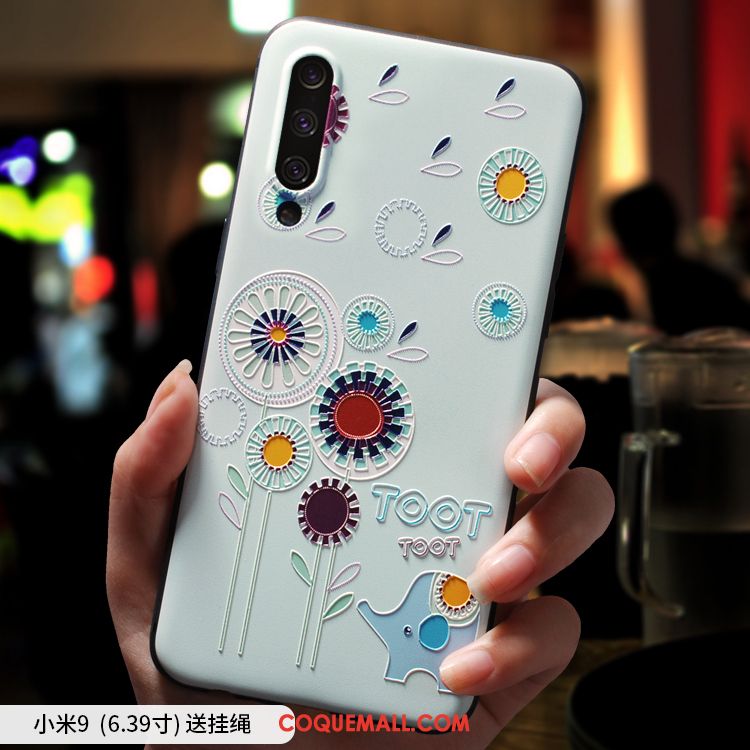 Étui Xiaomi Mi 9 Tout Compris Marque De Tendance Ornements Suspendus, Coque Xiaomi Mi 9 Dessin Animé Fluide Doux Beige