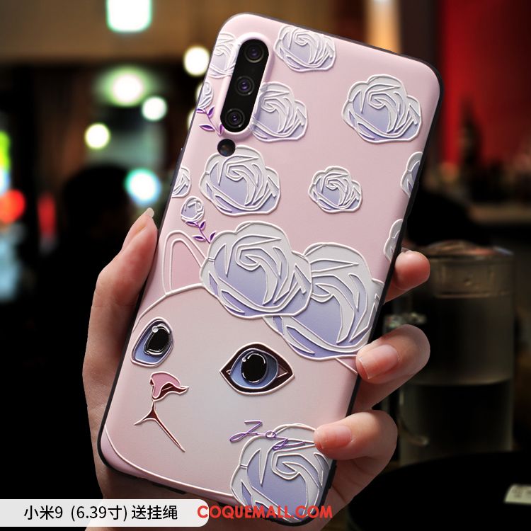 Étui Xiaomi Mi 9 Tout Compris Marque De Tendance Ornements Suspendus, Coque Xiaomi Mi 9 Dessin Animé Fluide Doux Beige