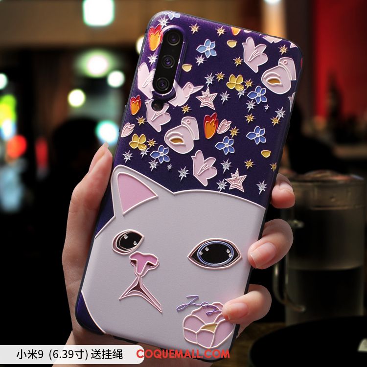 Étui Xiaomi Mi 9 Tout Compris Marque De Tendance Ornements Suspendus, Coque Xiaomi Mi 9 Dessin Animé Fluide Doux Beige