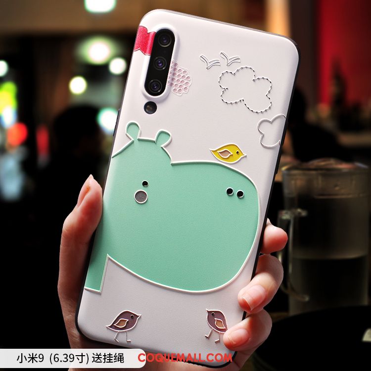 Étui Xiaomi Mi 9 Tout Compris Marque De Tendance Ornements Suspendus, Coque Xiaomi Mi 9 Dessin Animé Fluide Doux Beige