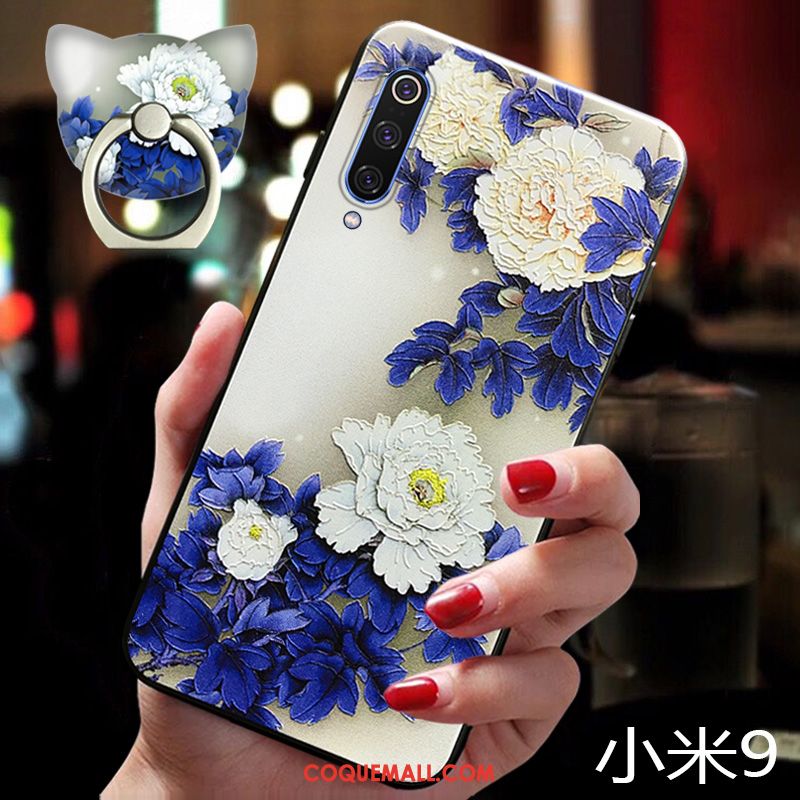 Étui Xiaomi Mi 9 Très Mince Fleur Incassable, Coque Xiaomi Mi 9 Bordure Vintage Beige