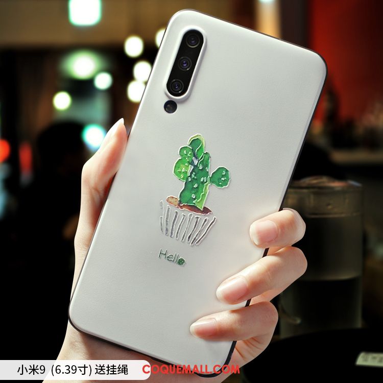 Étui Xiaomi Mi 9 Très Mince Modèle Fleurie Incassable, Coque Xiaomi Mi 9 Vert Personnalité Beige