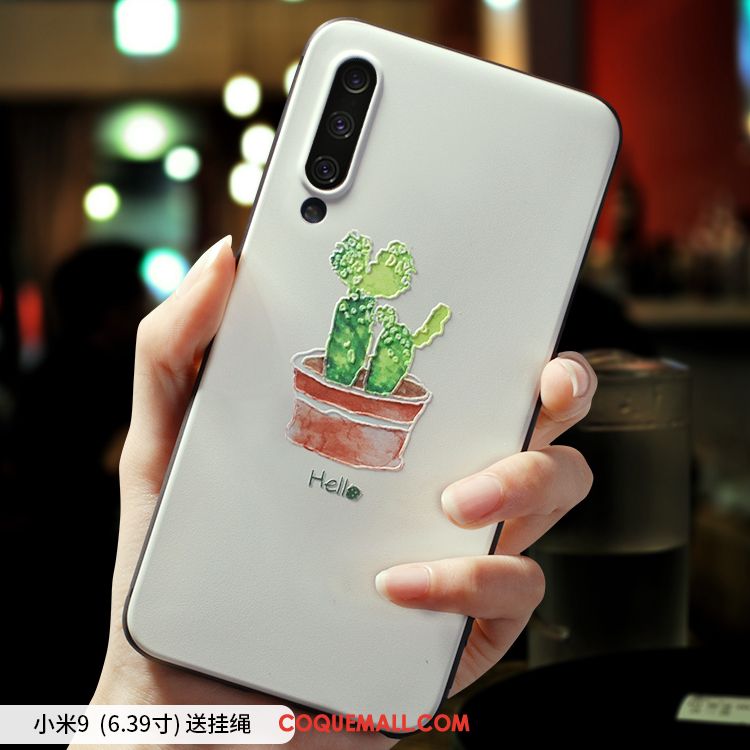 Étui Xiaomi Mi 9 Très Mince Modèle Fleurie Incassable, Coque Xiaomi Mi 9 Vert Personnalité Beige