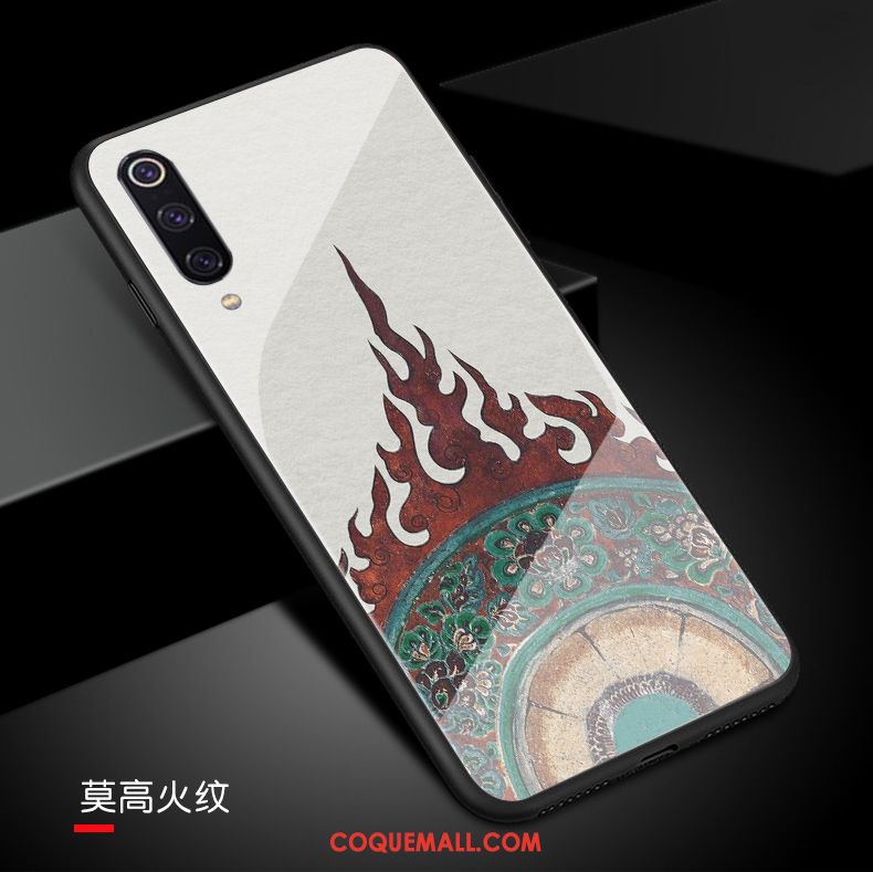 Étui Xiaomi Mi 9 Verre Trempé Miroir Tout Compris, Coque Xiaomi Mi 9 Personnalité Téléphone Portable Beige