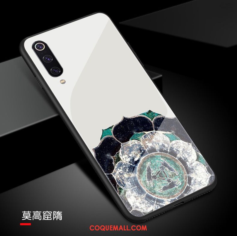 Étui Xiaomi Mi 9 Verre Trempé Miroir Tout Compris, Coque Xiaomi Mi 9 Personnalité Téléphone Portable Beige