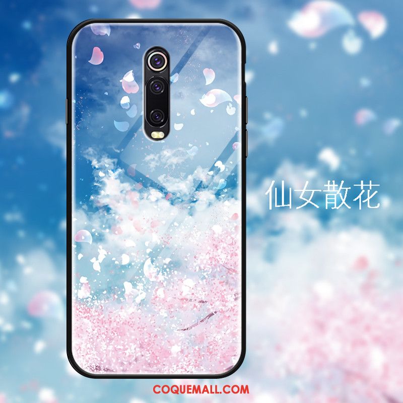 Étui Xiaomi Mi 9t Verre Rouge Simple, Coque Xiaomi Mi 9t Rose Grand Beige