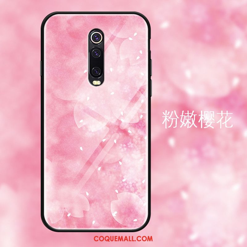 Étui Xiaomi Mi 9t Verre Rouge Simple, Coque Xiaomi Mi 9t Rose Grand Beige