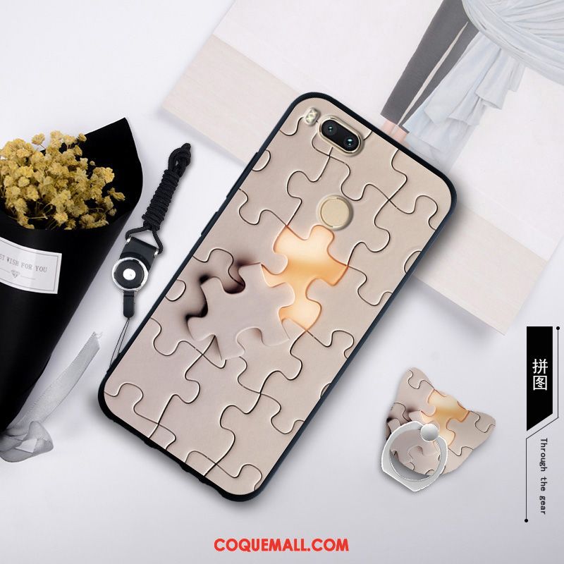 Étui Xiaomi Mi A1 Petit Créatif Incassable, Coque Xiaomi Mi A1 Noir Fluide Doux Beige