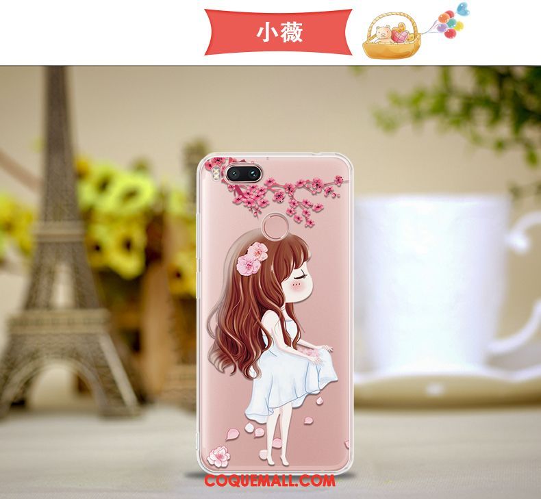 Étui Xiaomi Mi A1 Rose Petit Une Agrafe, Coque Xiaomi Mi A1 Téléphone Portable Incassable Beige