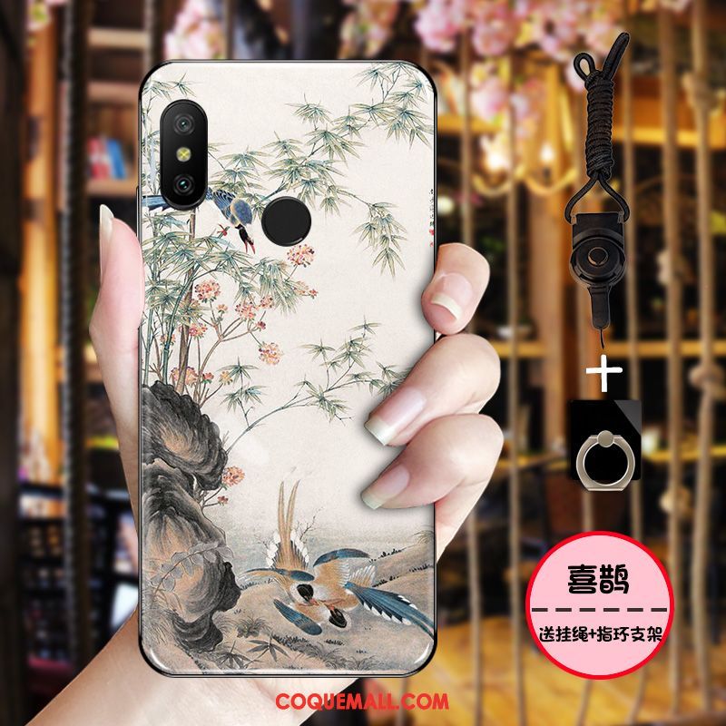 Étui Xiaomi Mi A2 Tout Compris Simple Vintage, Coque Xiaomi Mi A2 Grue Téléphone Portable Beige