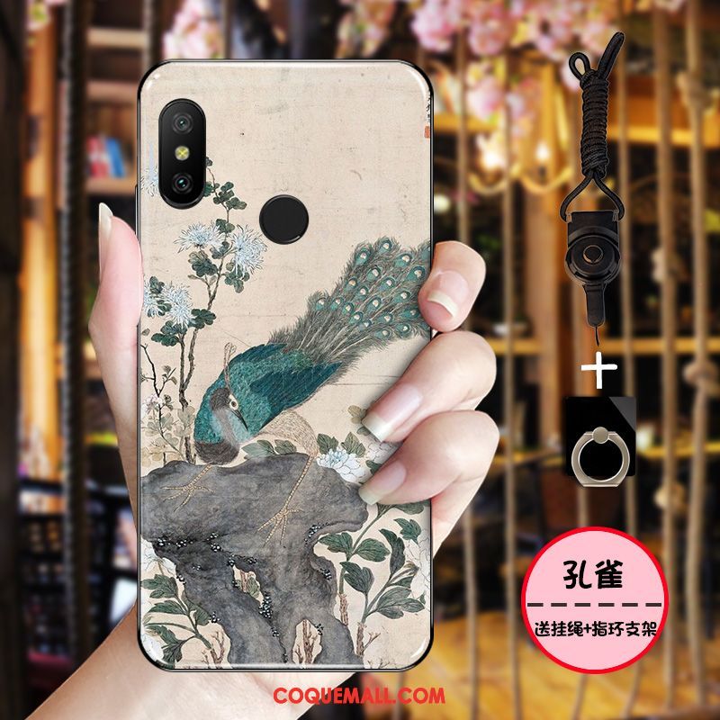 Étui Xiaomi Mi A2 Tout Compris Simple Vintage, Coque Xiaomi Mi A2 Grue Téléphone Portable Beige