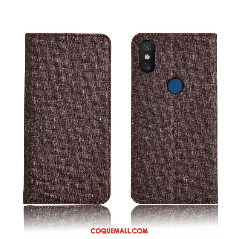 Étui Xiaomi Mi A2 Étui En Cuir Lin Protection, Coque Xiaomi Mi A2 Téléphone Portable Tout Compris Beige