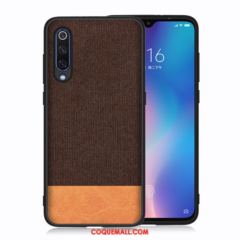 Étui Xiaomi Mi A3 Bleu Tissu Rouge, Coque Xiaomi Mi A3 Petit Téléphone Portable Beige