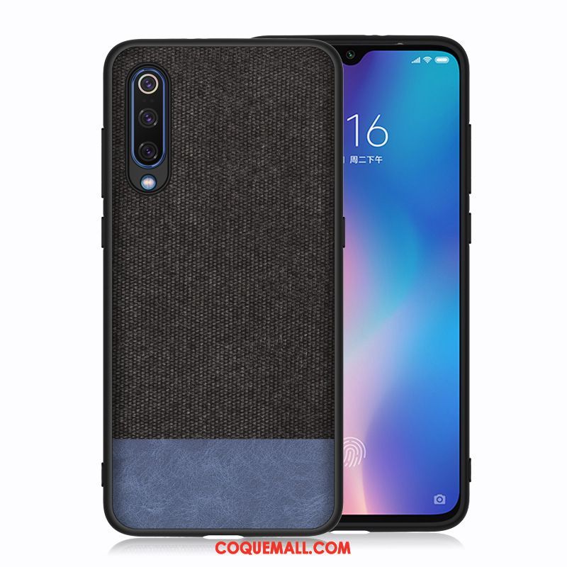 Étui Xiaomi Mi A3 Bleu Tissu Rouge, Coque Xiaomi Mi A3 Petit Téléphone Portable Beige