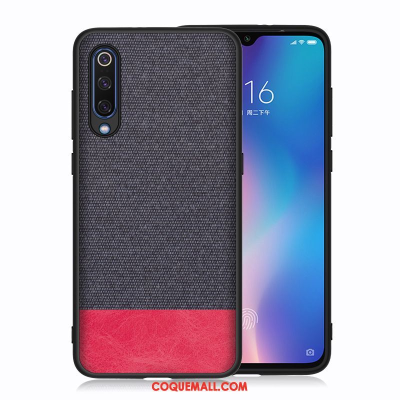 Étui Xiaomi Mi A3 Bleu Tissu Rouge, Coque Xiaomi Mi A3 Petit Téléphone Portable Beige