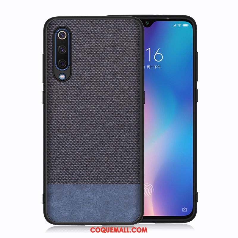 Étui Xiaomi Mi A3 Bleu Tissu Rouge, Coque Xiaomi Mi A3 Petit Téléphone Portable Beige