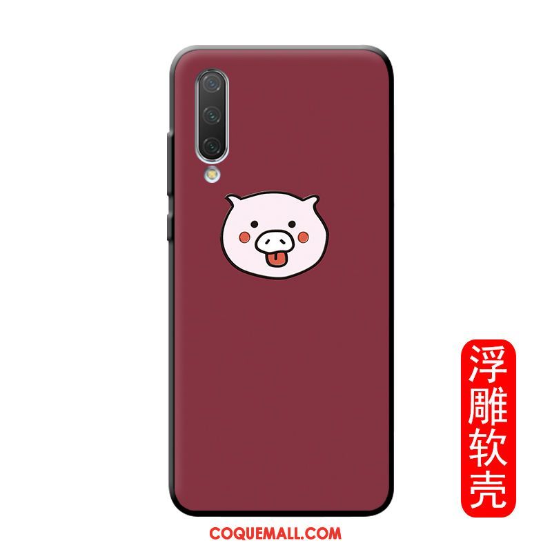 Étui Xiaomi Mi A3 Dessin Animé Fluide Doux Rouge, Coque Xiaomi Mi A3 Amoureux Net Rouge Beige