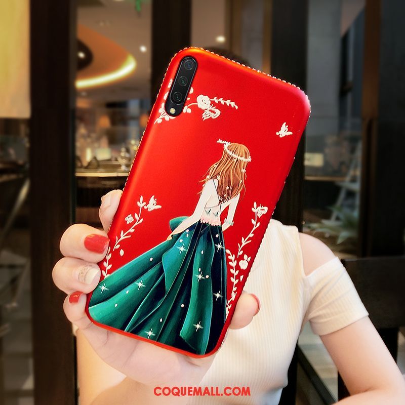 Étui Xiaomi Mi A3 Dessin Animé Rouge Incruster Strass, Coque Xiaomi Mi A3 Incassable Tout Compris Beige