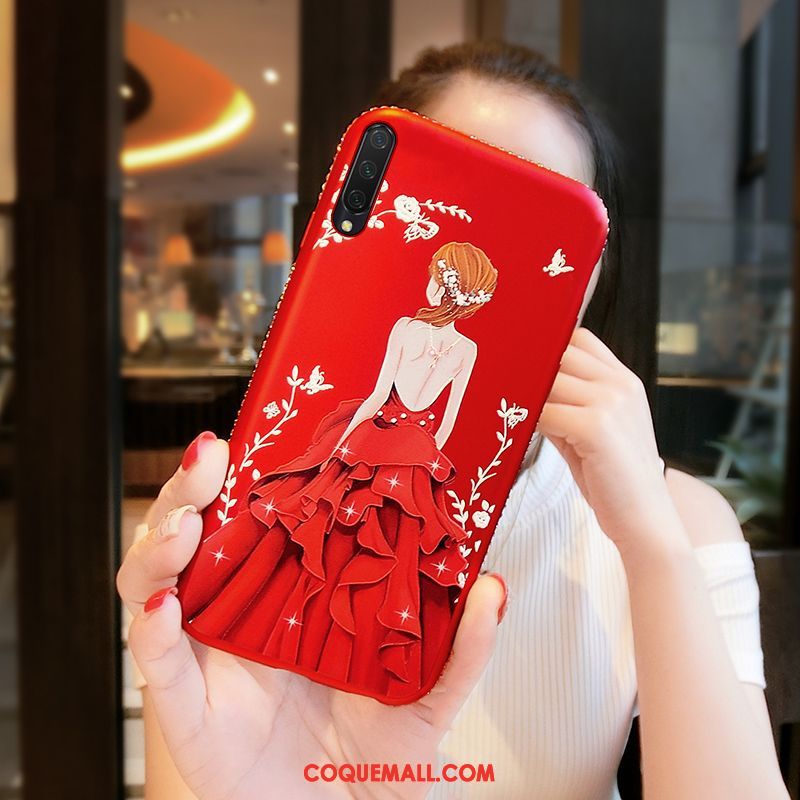 Étui Xiaomi Mi A3 Dessin Animé Rouge Incruster Strass, Coque Xiaomi Mi A3 Incassable Tout Compris Beige