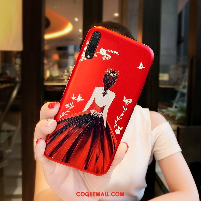 Étui Xiaomi Mi A3 Dessin Animé Rouge Incruster Strass, Coque Xiaomi Mi A3 Incassable Tout Compris Beige