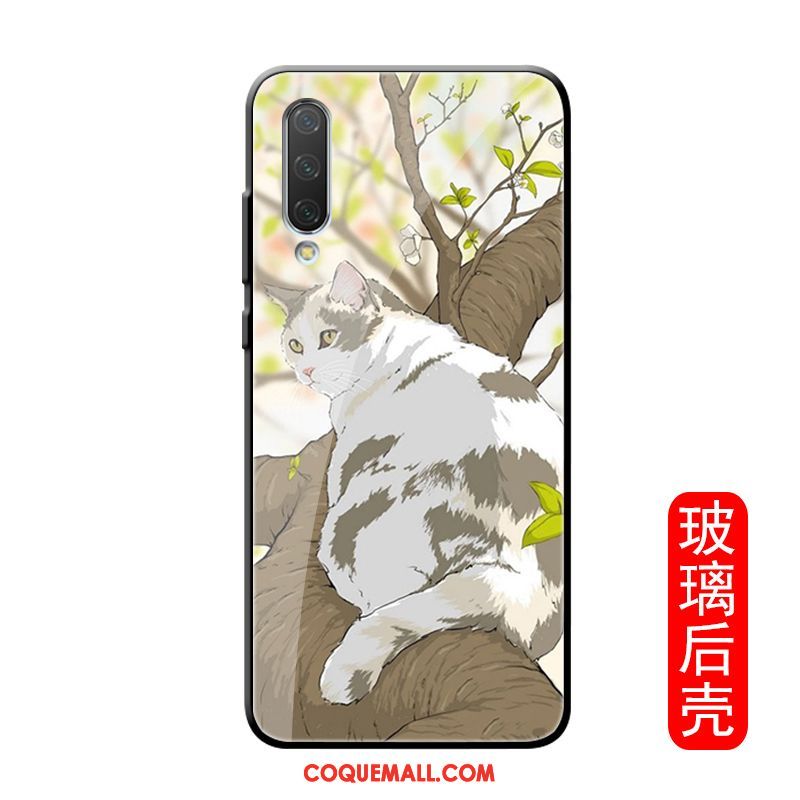 Étui Xiaomi Mi A3 Marque De Tendance Verre Chat, Coque Xiaomi Mi A3 Charmant Net Rouge Beige