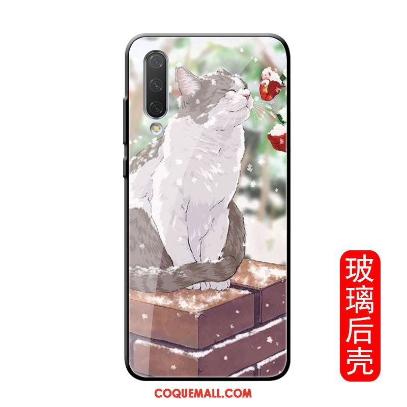 Étui Xiaomi Mi A3 Marque De Tendance Verre Chat, Coque Xiaomi Mi A3 Charmant Net Rouge Beige