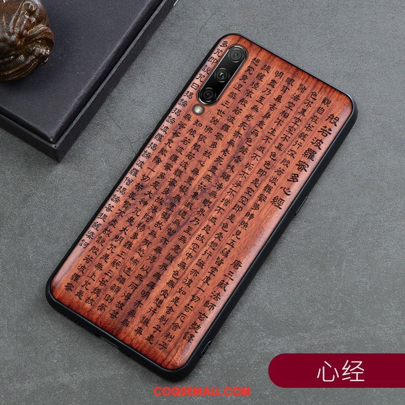 Étui Xiaomi Mi A3 Tout Compris Téléphone Portable Style Chinois, Coque Xiaomi Mi A3 Sculpture En Bois Beige