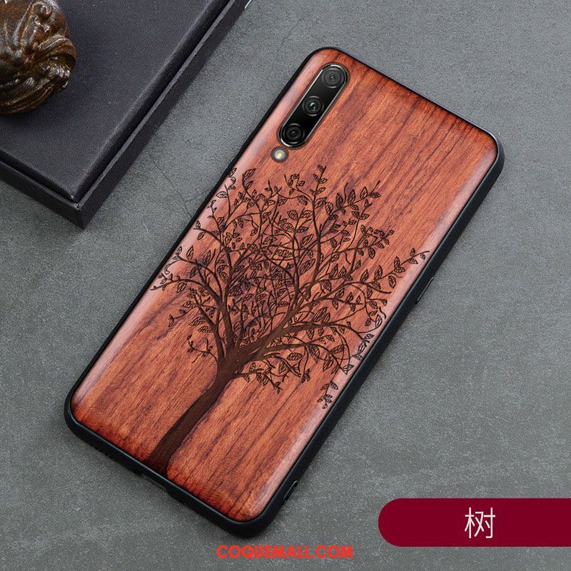 Étui Xiaomi Mi A3 Tout Compris Téléphone Portable Style Chinois, Coque Xiaomi Mi A3 Sculpture En Bois Beige