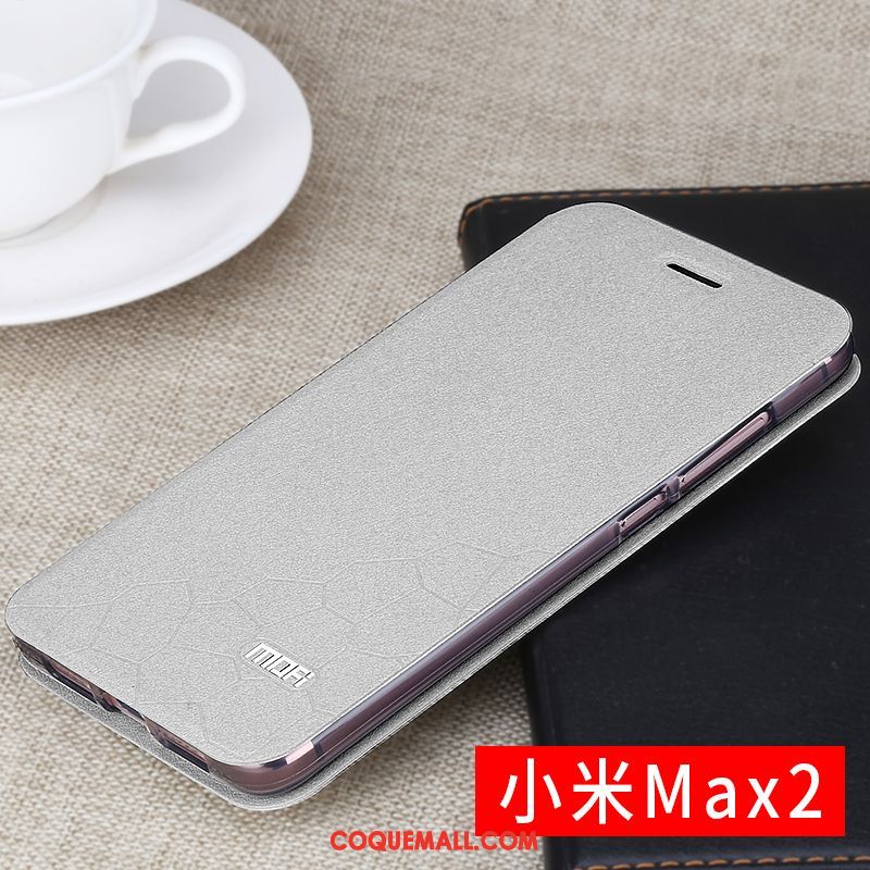 Étui Xiaomi Mi Max 2 Petit Délavé En Daim Fluide Doux, Coque Xiaomi Mi Max 2 Foncé Clamshell Beige