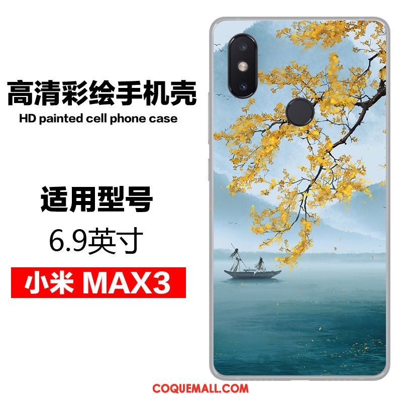 Étui Xiaomi Mi Max 3 Art Téléphone Portable Petit, Coque Xiaomi Mi Max 3 Fluide Doux Bleu Beige