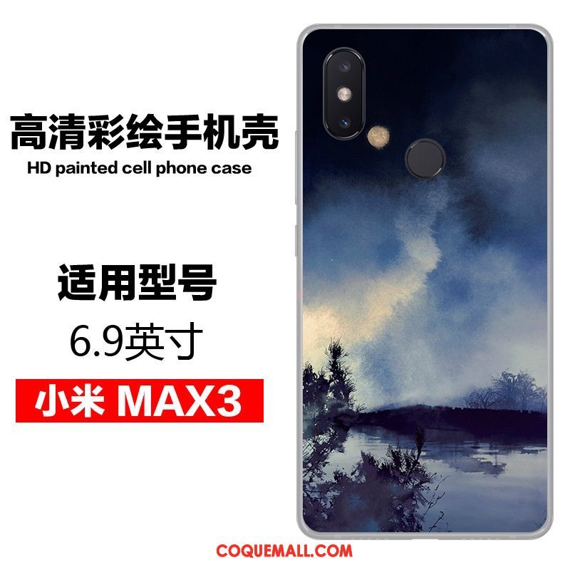 Étui Xiaomi Mi Max 3 Art Téléphone Portable Petit, Coque Xiaomi Mi Max 3 Fluide Doux Bleu Beige