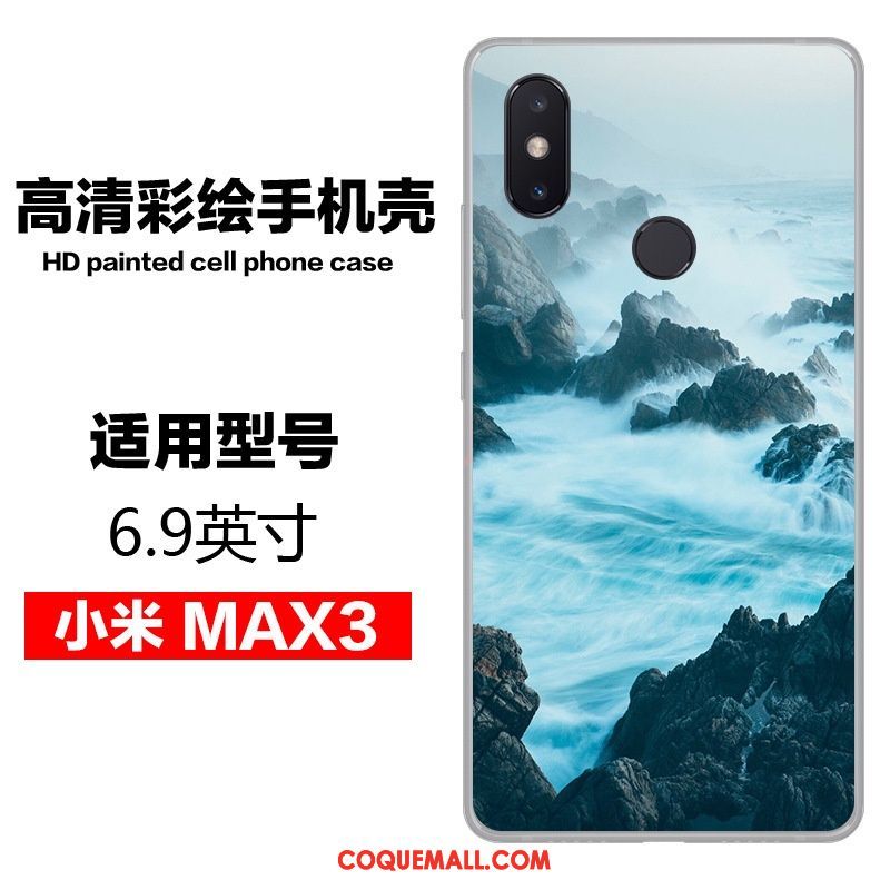 Étui Xiaomi Mi Max 3 Art Téléphone Portable Petit, Coque Xiaomi Mi Max 3 Fluide Doux Bleu Beige