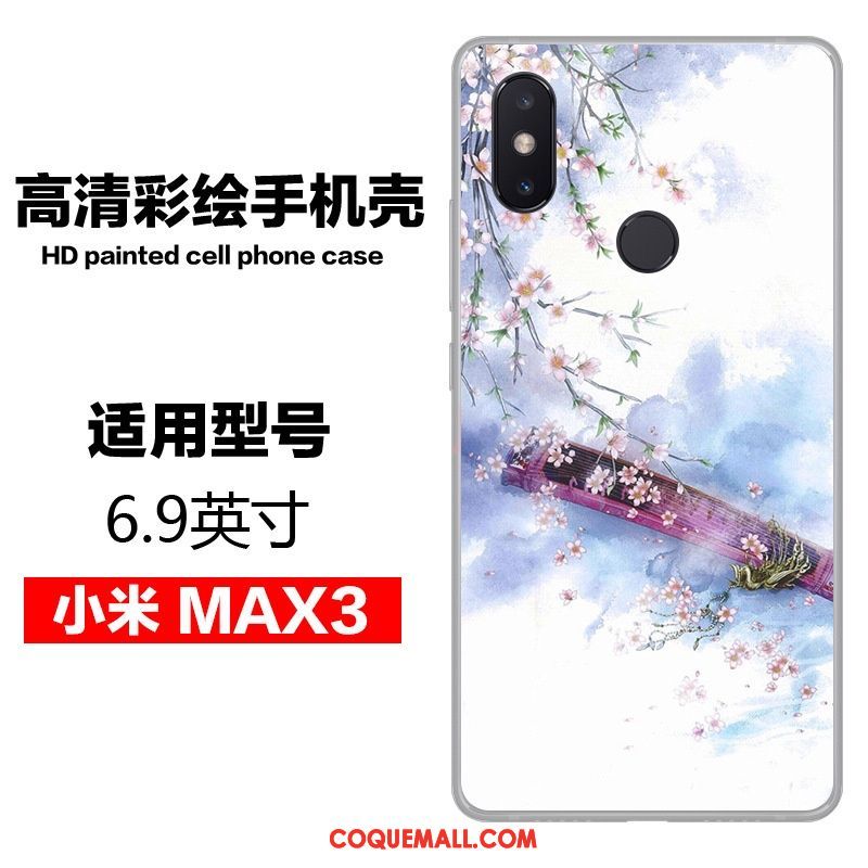 Étui Xiaomi Mi Max 3 Art Téléphone Portable Petit, Coque Xiaomi Mi Max 3 Fluide Doux Bleu Beige