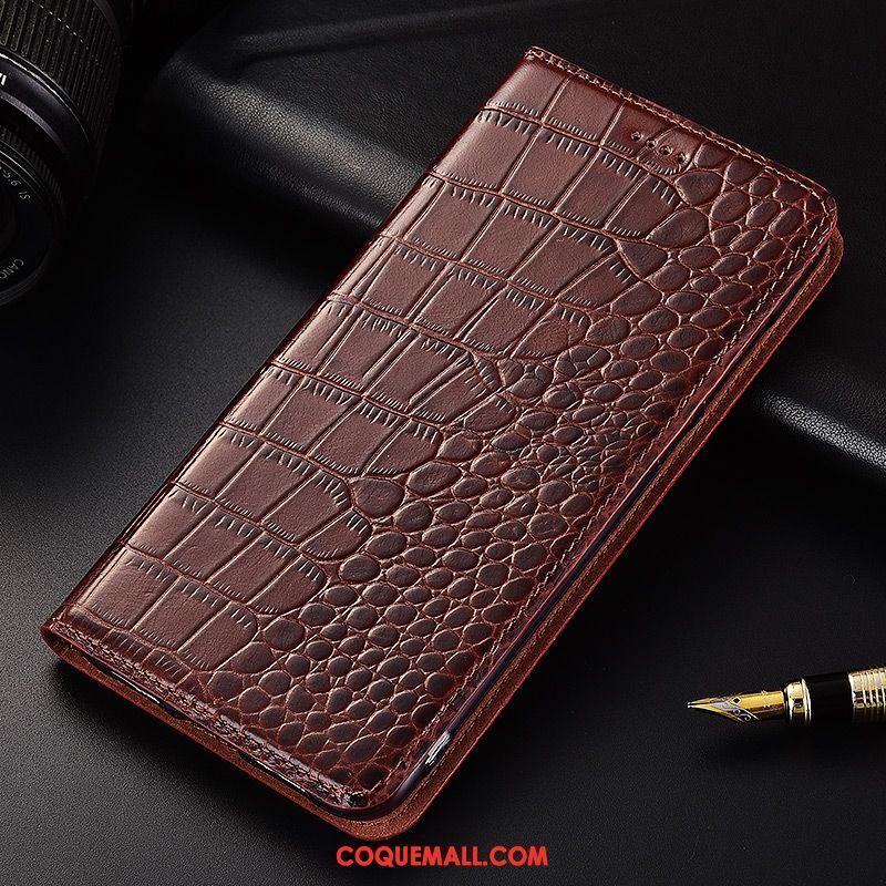 Étui Xiaomi Mi Max 3 Crocodile Téléphone Portable Cuir Véritable, Coque Xiaomi Mi Max 3 Fluide Doux Protection Braun Beige