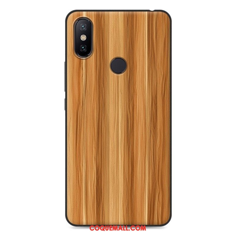 Étui Xiaomi Mi Max 3 Fluide Doux Incassable Bleu Marin, Coque Xiaomi Mi Max 3 Grain De Bois Protection Beige