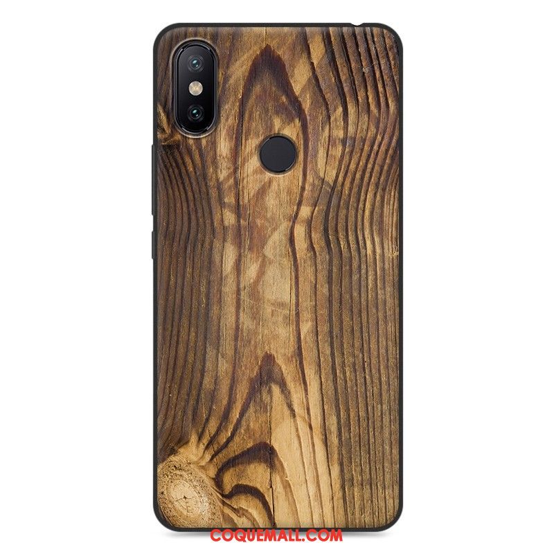 Étui Xiaomi Mi Max 3 Fluide Doux Incassable Bleu Marin, Coque Xiaomi Mi Max 3 Grain De Bois Protection Beige