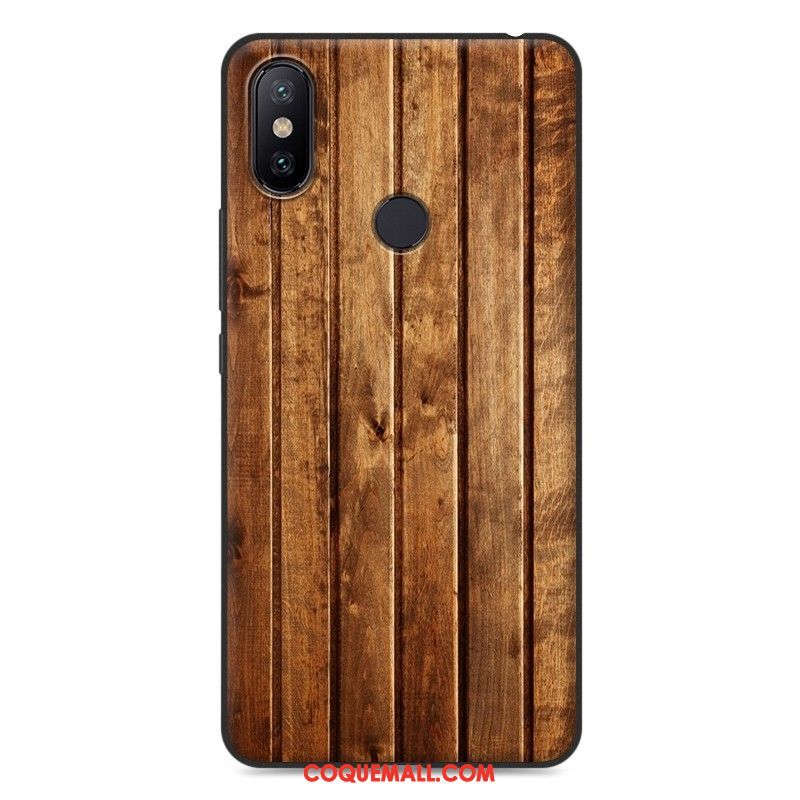 Étui Xiaomi Mi Max 3 Fluide Doux Incassable Bleu Marin, Coque Xiaomi Mi Max 3 Grain De Bois Protection Beige