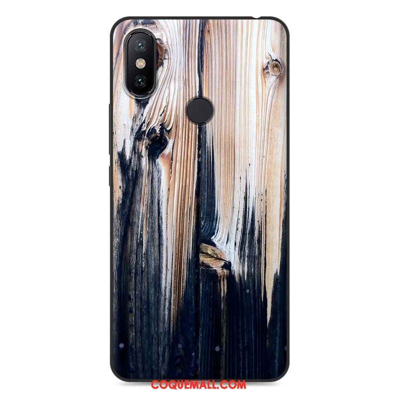 Étui Xiaomi Mi Max 3 Fluide Doux Incassable Bleu Marin, Coque Xiaomi Mi Max 3 Grain De Bois Protection Beige